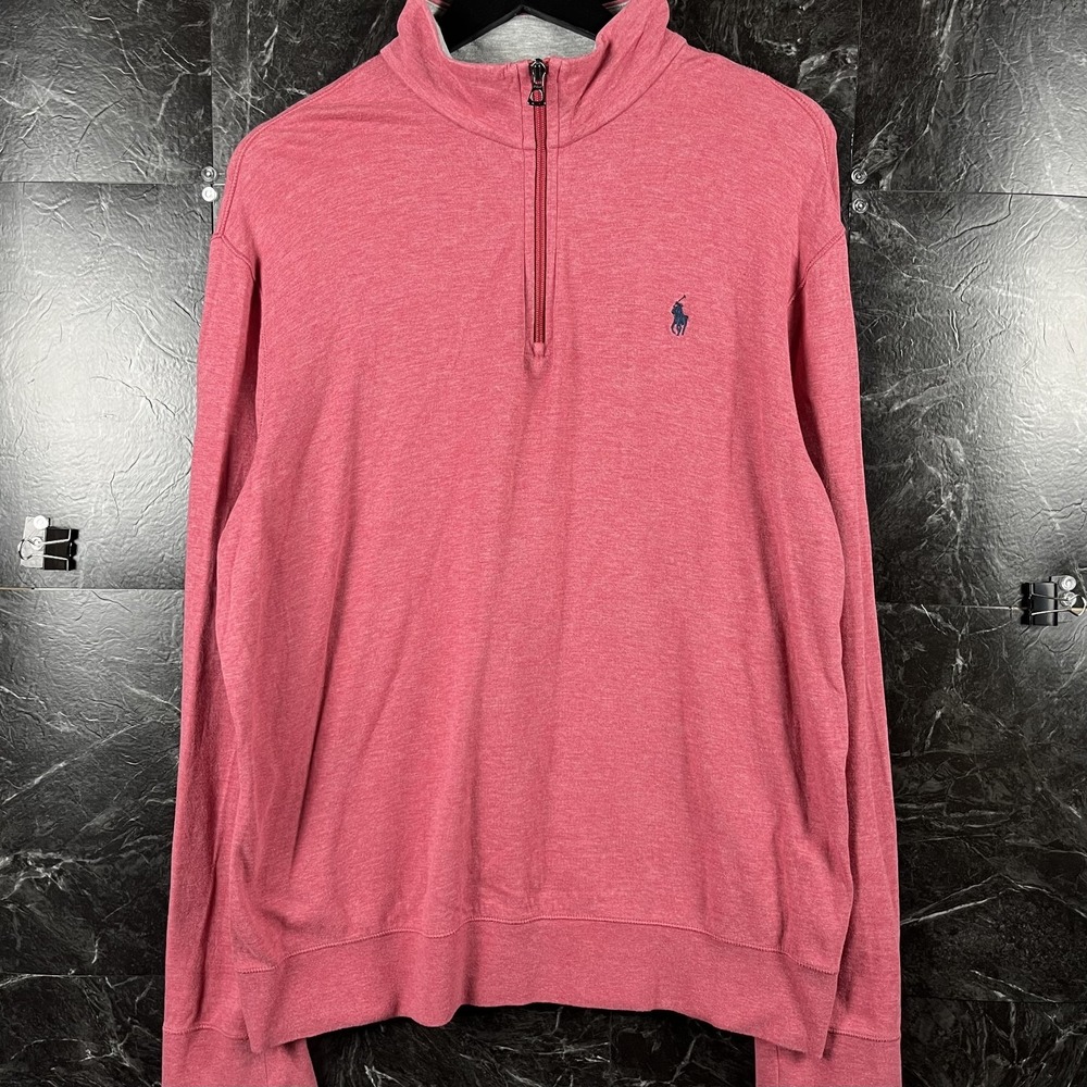 Polo Ralph Lauren Men's Pink Performance Knit Quarter Sweatshirt Large